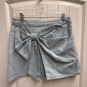 Shein Blue Denim Jean Skirt Size M Cotton Viscose Front Bow New With Tags